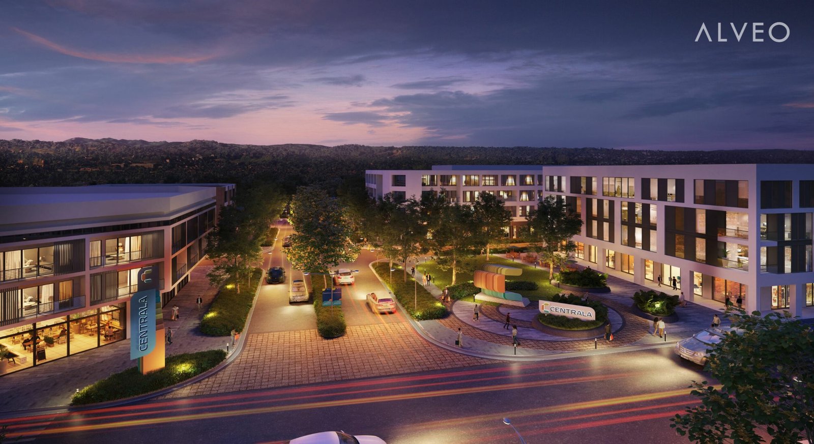 CENTRALA-Main-Estate-Signage-Aerial-Dusk-scaled